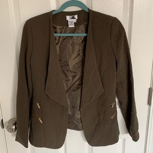 Olive Green Blazer with Gold Zipper Detail